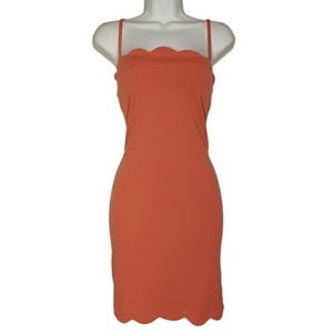 IRIS Coral Pink Scallop Stretchy Strap Bodycon Dress Medium NWT